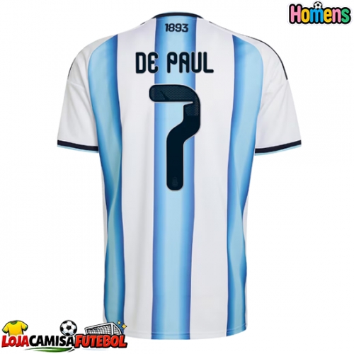 Camisa de Futebol Argentina Rodrigo De Paul #7 Equipamento Principal Mundo 2026 Manga Curta